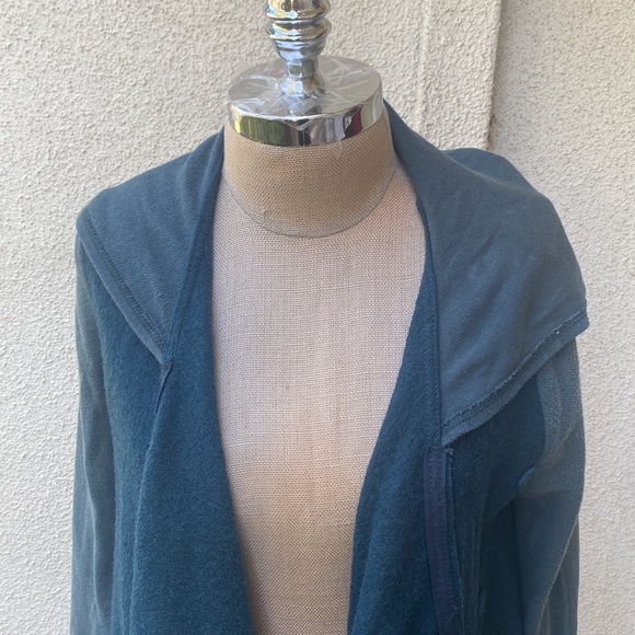 Free People teal wool blended waterfall wrap hoodie zippered front chic jacket - Picture 3 of 16